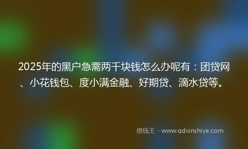 2025年的黑户急需两千块钱怎么办呢有：团贷网、小花钱包、度小满金融、好期贷、滴水贷等。