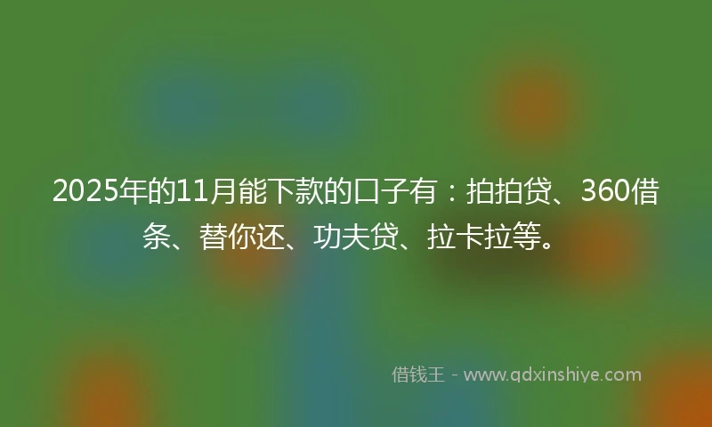 2025年的11月能下款的口子有：拍拍贷、360借条、替你还、功夫贷、拉卡拉等。