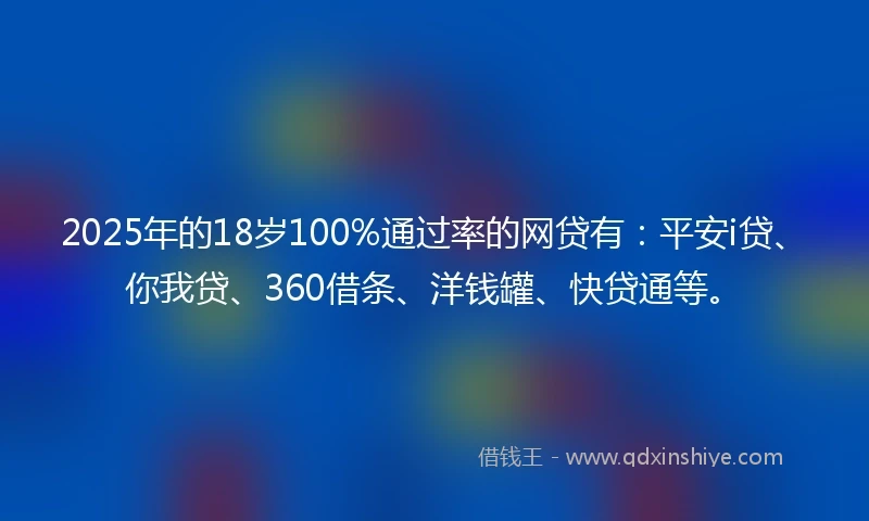 2025年的18岁100%通过率的网贷有：平安i贷、你我贷、360借条、洋钱罐、快贷通等。