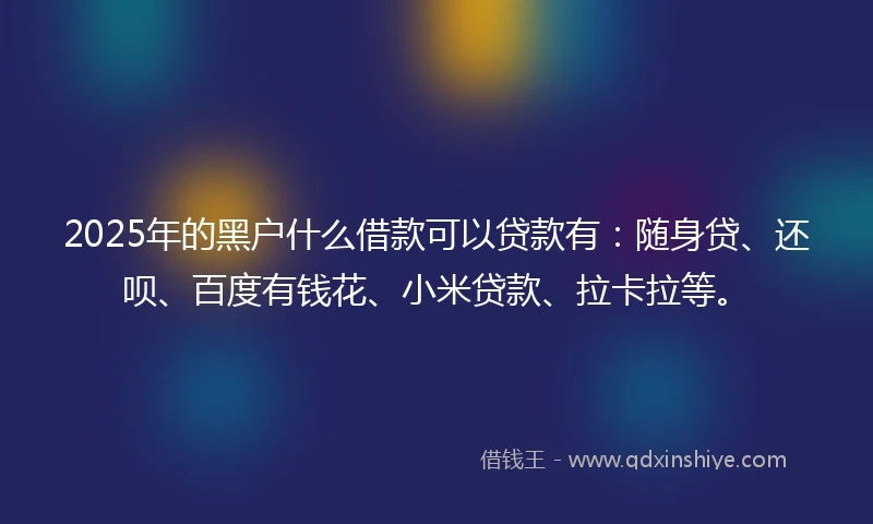 2025年的黑户什么借款可以贷款有：随身贷、还呗、百度有钱花、小米贷款、拉卡拉等。