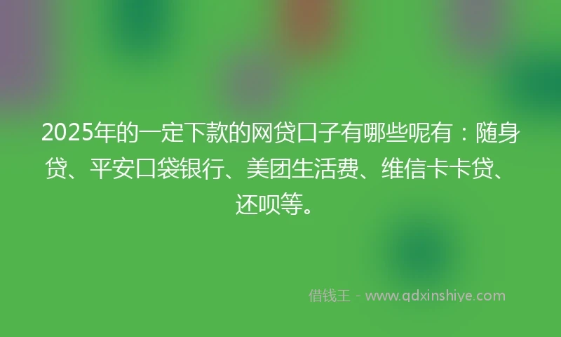 2025年的一定下款的网贷口子有哪些呢有：随身贷、平安口袋银行、美团生活费、维信卡卡贷、还呗等。