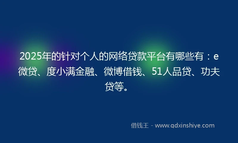 2025年的针对个人的网络贷款平台有哪些有：e微贷、度小满金融、微博借钱、51人品贷、功夫贷等。