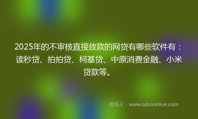 2025年的不审核直接放款的网贷有哪些软件有：读秒贷、拍拍贷、柯基贷、中原消费金融、小米贷款等。