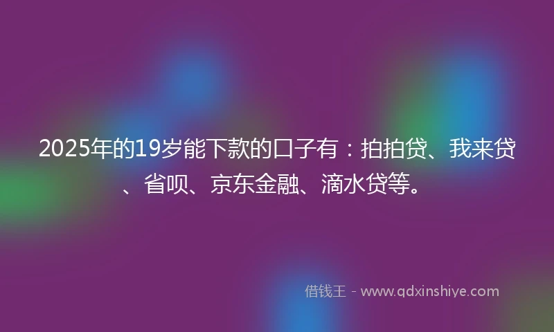 2025年的19岁能下款的口子有：拍拍贷、我来贷、省呗、京东金融、滴水贷等。
