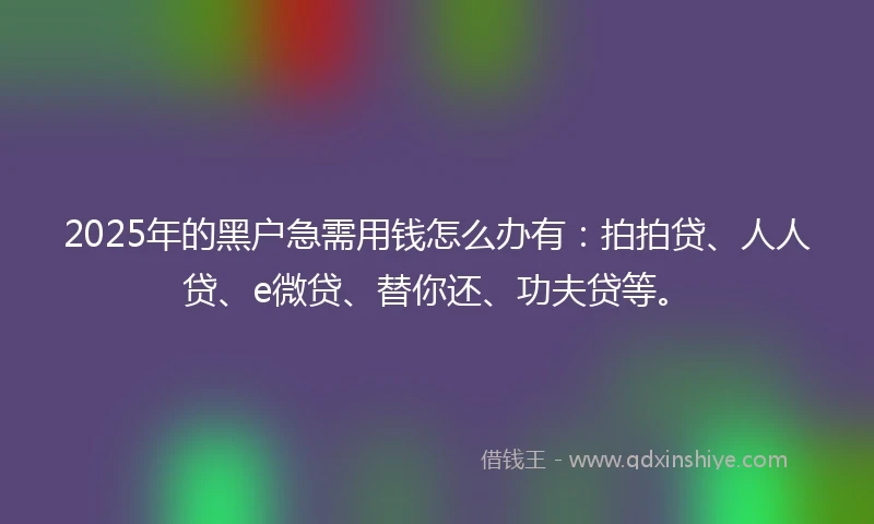 2025年的黑户急需用钱怎么办有：拍拍贷、人人贷、e微贷、替你还、功夫贷等。
