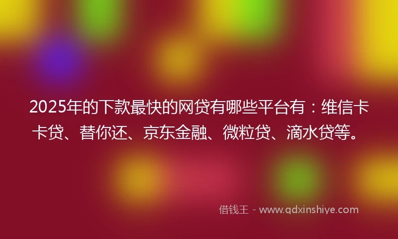 2025年的下款最快的网贷有哪些平台有：维信卡卡贷、替你还、京东金融、微粒贷、滴水贷等。