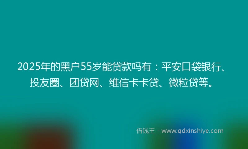 2025年的黑户55岁能贷款吗有：平安口袋银行、投友圈、团贷网、维信卡卡贷、微粒贷等。