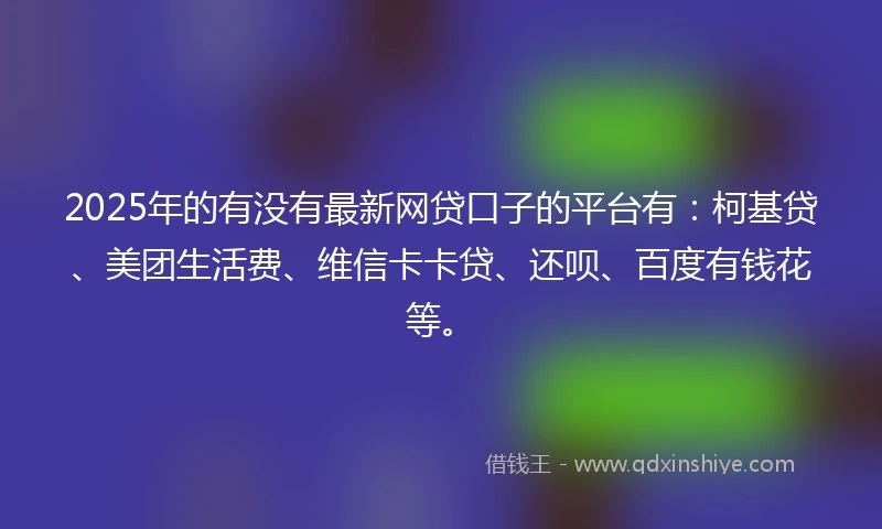 2025年的有没有最新网贷口子的平台有：柯基贷、美团生活费、维信卡卡贷、还呗、百度有钱花等。
