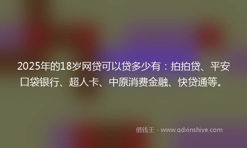 2025年的18岁网贷可以贷多少有：拍拍贷、平安口袋银行、超人卡、中原消费金融、快贷通等。