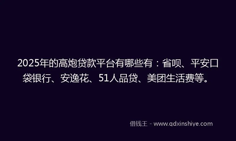 2025年的高炮贷款平台有哪些有：省呗、平安口袋银行、安逸花、51人品贷、美团生活费等。
