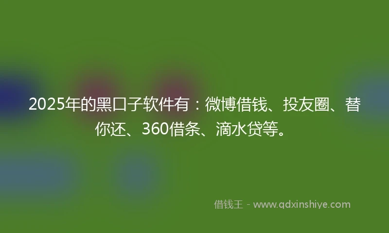 2025年的黑口子软件有:微博借钱、投友圈、替你还、360借条、滴水贷等。