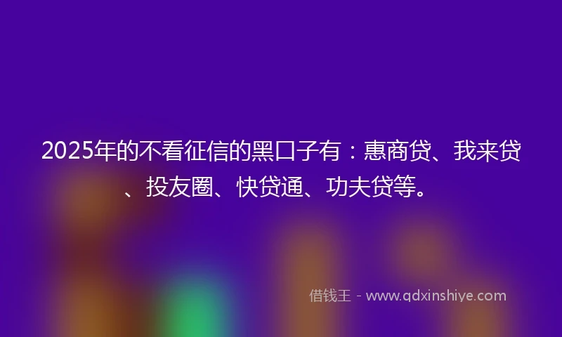 2025年的不看征信的黑口子有：惠商贷、我来贷、投友圈、快贷通、功夫贷等。