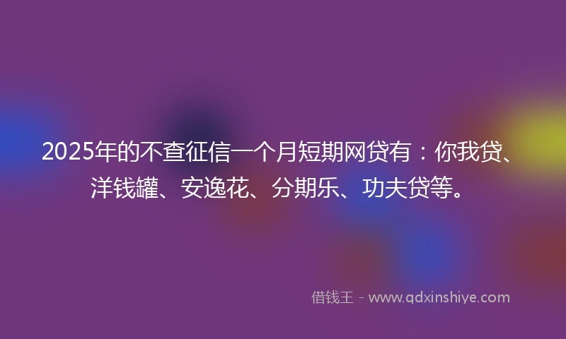 2025年的不查征信一个月短期网贷有：你我贷、洋钱罐、安逸花、分期乐、功夫贷等。