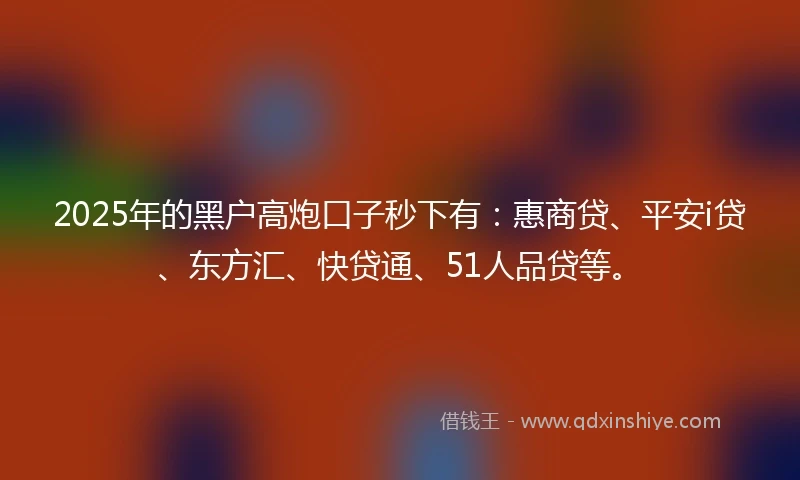2025年的黑户高炮口子秒下有：惠商贷、平安i贷、东方汇、快贷通、51人品贷等。