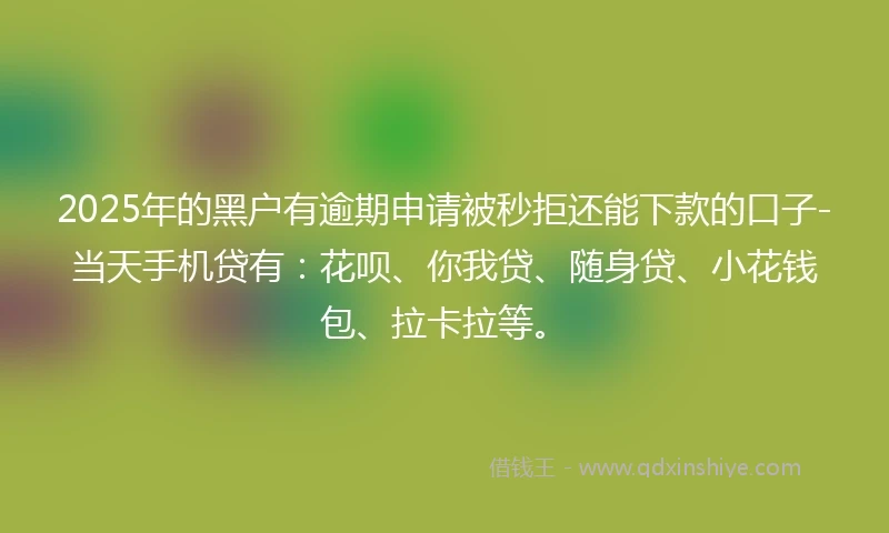 2025年的黑户有逾期申请被秒拒还能下款的口子-当天手机贷有：花呗、你我贷、随身贷、小花钱包、拉卡拉等。