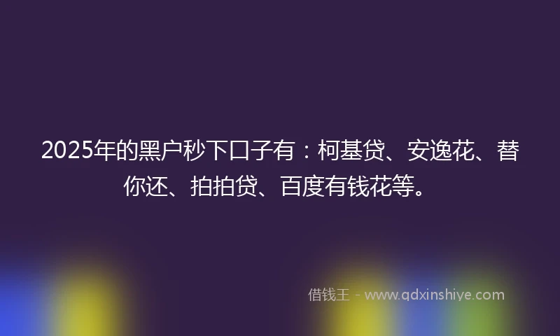 2025年的黑户秒下口子有：柯基贷、安逸花、替你还、拍拍贷、百度有钱花等。