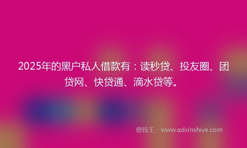 2025年的黑户私人借款有:读秒贷、投友圈、团贷网、快贷通、滴水贷等。