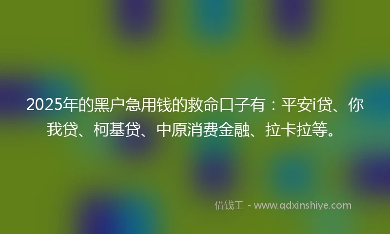 2025年的黑户急用钱的救命口子有：平安i贷、你我贷、柯基贷、中原消费金融、拉卡拉等。