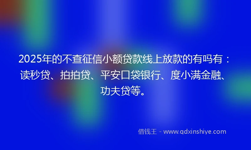 2025年的不查征信小额贷款线上放款的有吗有：读秒贷、拍拍贷、平安口袋银行、度小满金融、功夫贷等。