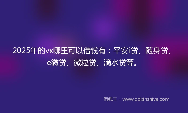 2025年的vx哪里可以借钱有：平安i贷、随身贷、e微贷、微粒贷、滴水贷等。