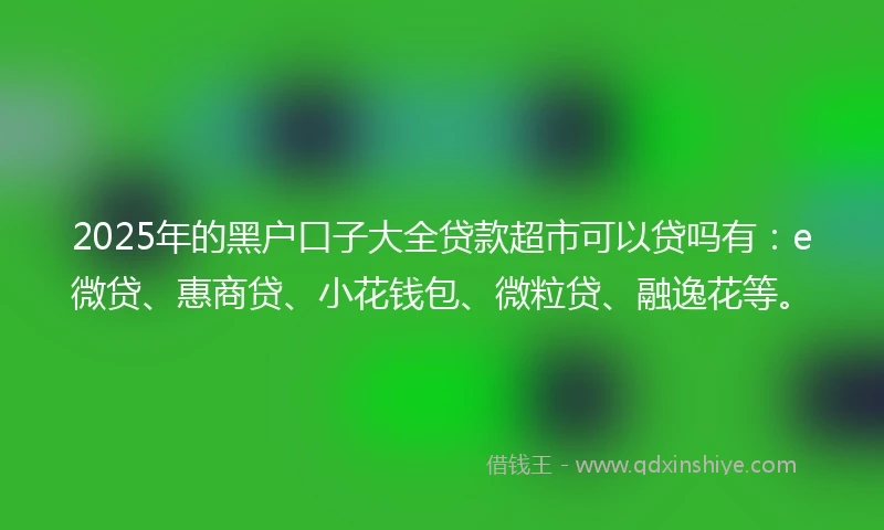 2025年的黑户口子大全贷款超市可以贷吗有：e微贷、惠商贷、小花钱包、微粒贷、融逸花等。