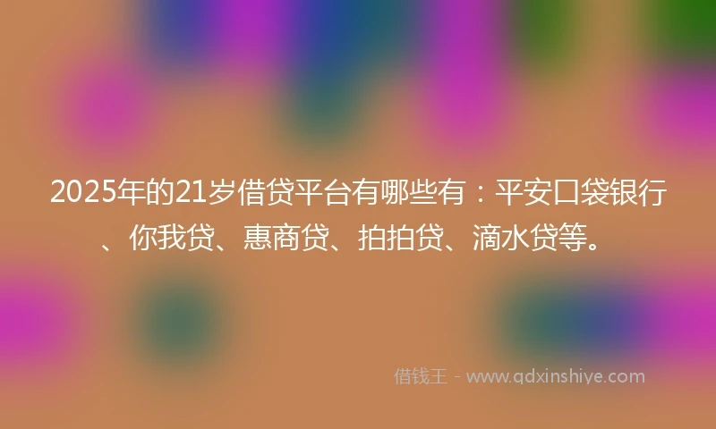 2025年的21岁借贷平台有哪些有:平安口袋银行、你我贷、惠商贷、拍拍贷、滴水贷等。