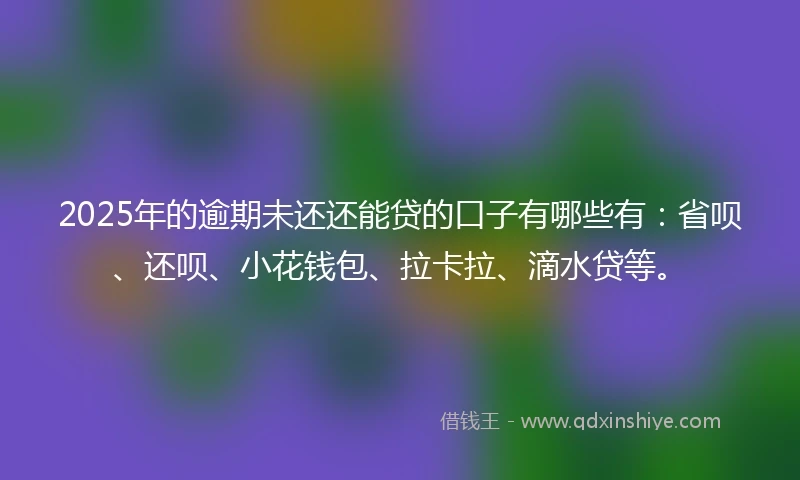 2025年的逾期未还还能贷的口子有哪些有：省呗、还呗、小花钱包、拉卡拉、滴水贷等。