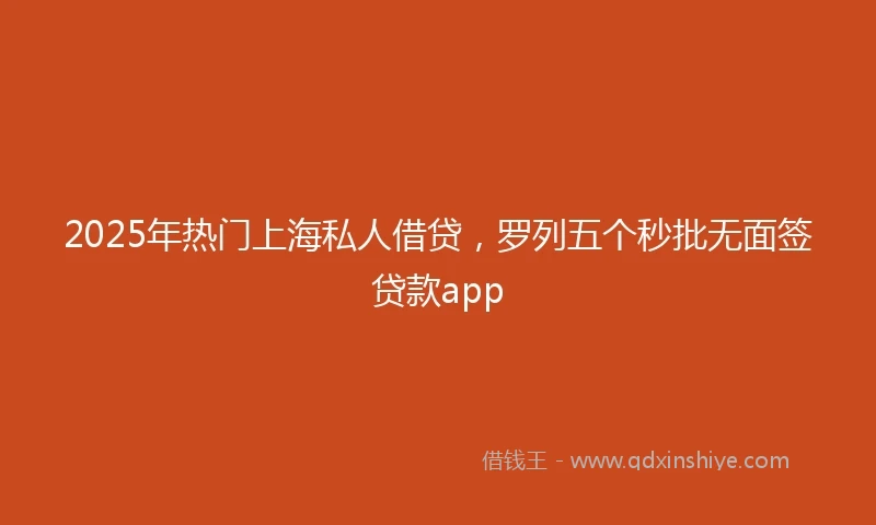 2025年热门上海私人借贷，罗列五个秒批无面签贷款app