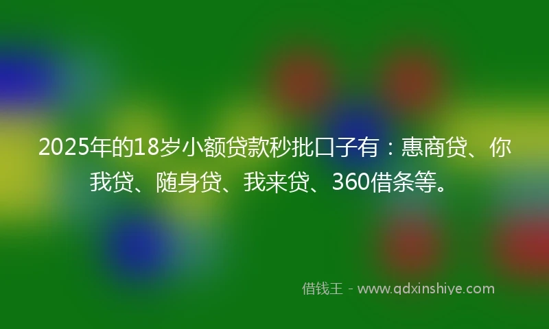 2025年的18岁小额贷款秒批口子有：惠商贷、你我贷、随身贷、我来贷、360借条等。