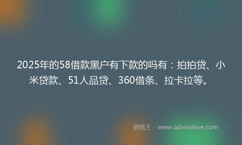 2025年的58借款黑户有下款的吗有：拍拍贷、小米贷款、51人品贷、360借条、拉卡拉等。