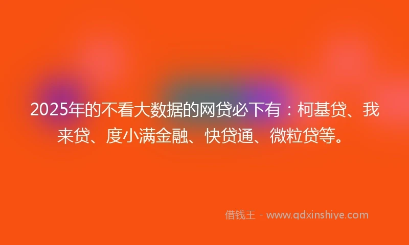 2025年的不看大数据的网贷必下有：柯基贷、我来贷、度小满金融、快贷通、微粒贷等。