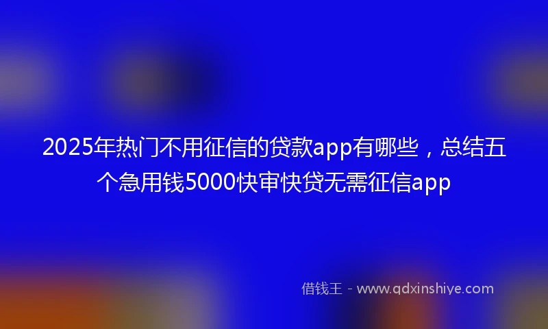 2025年热门不用征信的贷款app有哪些,总结五个急用钱5000快审快贷无需征信app