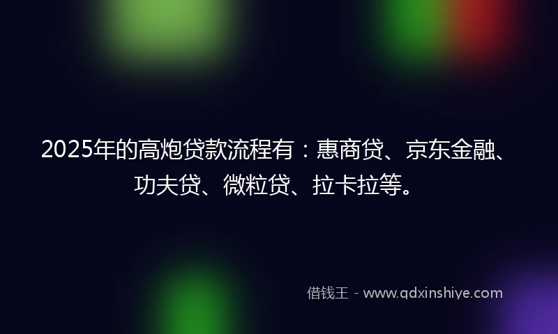 2025年的高炮贷款流程有：惠商贷、京东金融、功夫贷、微粒贷、拉卡拉等。