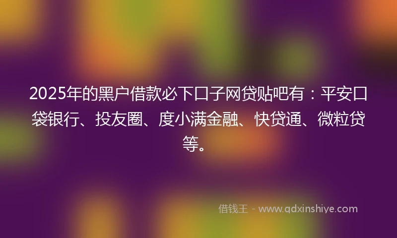 2025年的黑户借款必下口子网贷贴吧有：平安口袋银行、投友圈、度小满金融、快贷通、微粒贷等。