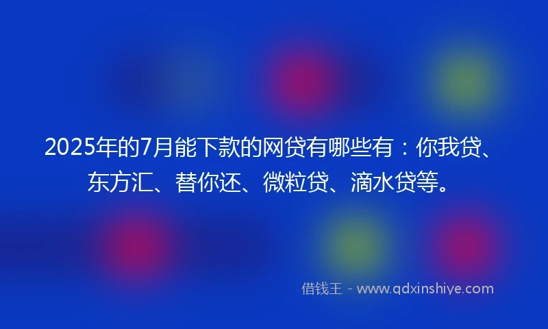 2025年的7月能下款的网贷有哪些有:你我贷、东方汇、替你还、微粒贷、滴水贷等。