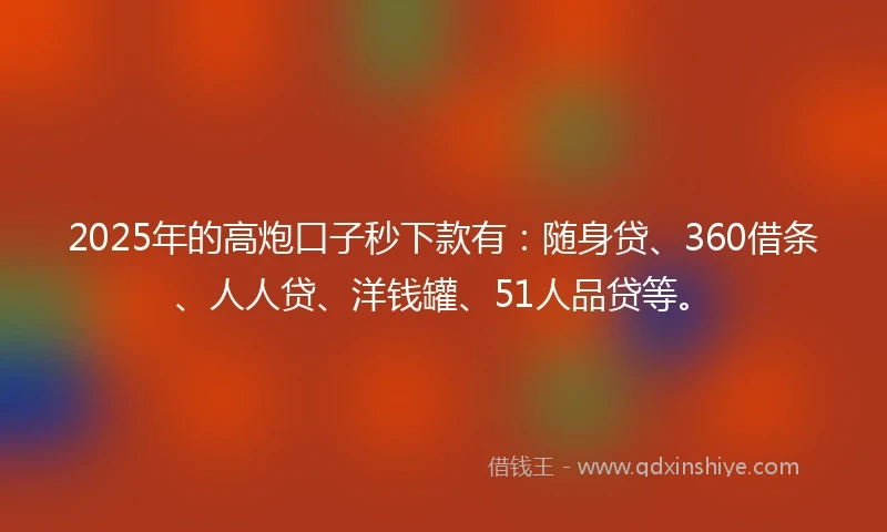 2025年的高炮口子秒下款有：随身贷、360借条、人人贷、洋钱罐、51人品贷等。