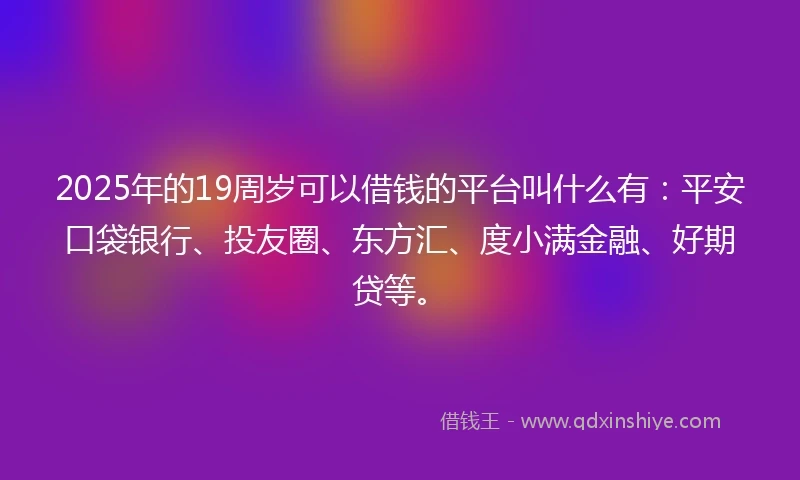2025年的19周岁可以借钱的平台叫什么有：平安口袋银行、投友圈、东方汇、度小满金融、好期贷等。