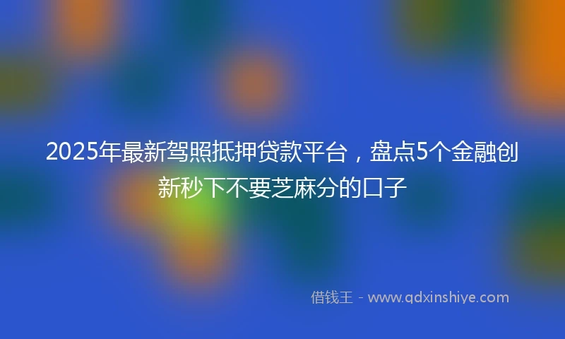 2025年最新驾照抵押贷款平台，盘点5个金融创新秒下不要芝麻分的口子