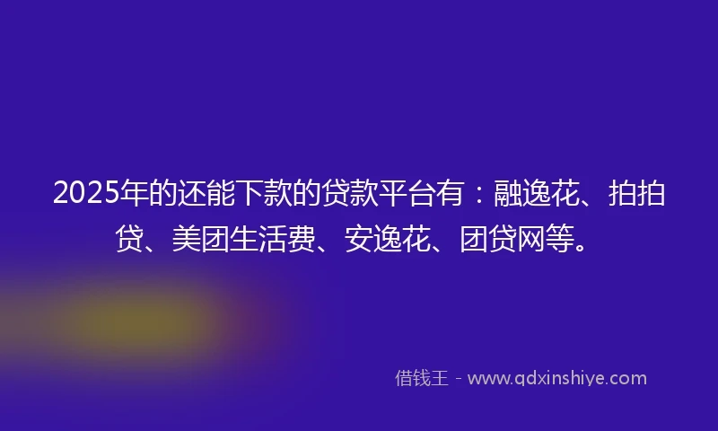 2025年的还能下款的贷款平台有：融逸花、拍拍贷、美团生活费、安逸花、团贷网等。