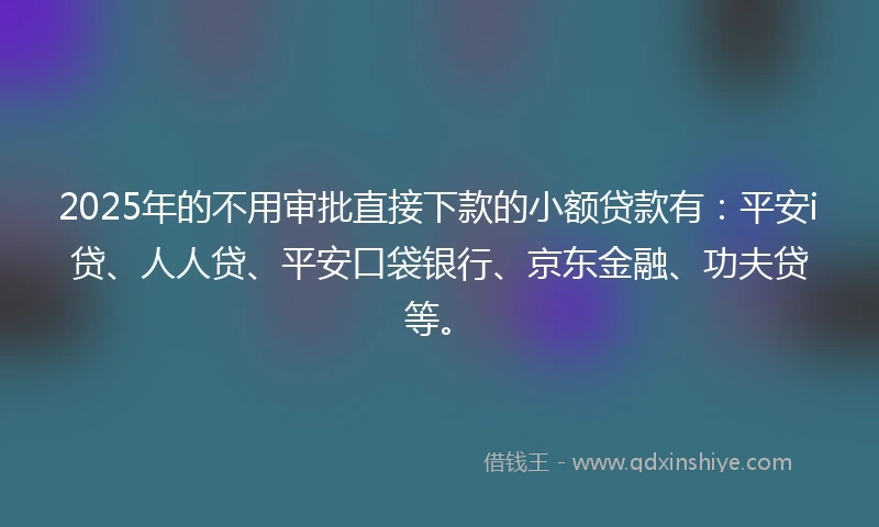 2025年的不用审批直接下款的小额贷款有：平安i贷、人人贷、平安口袋银行、京东金融、功夫贷等。