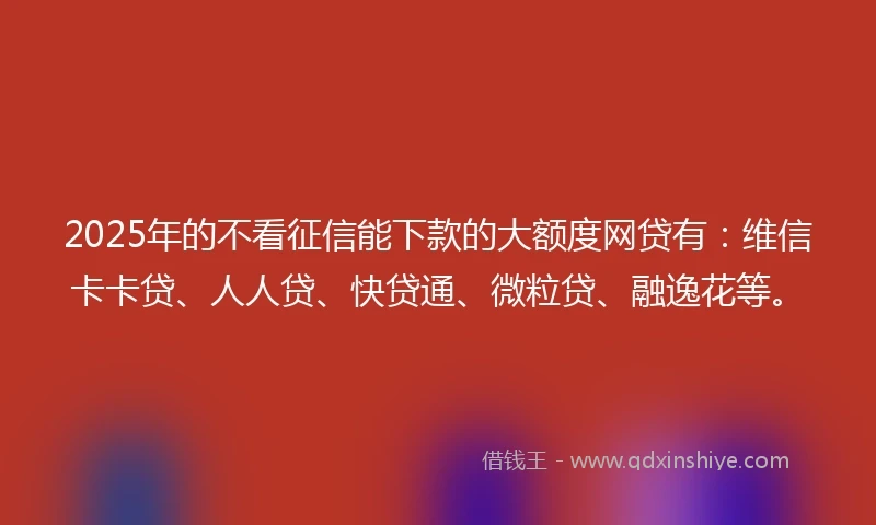 2025年的不看征信能下款的大额度网贷有：维信卡卡贷、人人贷、快贷通、微粒贷、融逸花等。