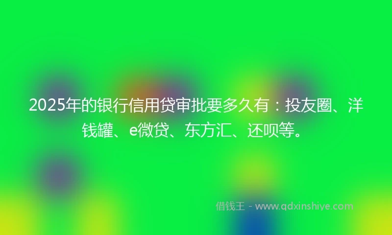 2025年的银行信用贷审批要多久有：投友圈、洋钱罐、e微贷、东方汇、还呗等。