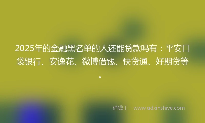 2025年的金融黑名单的人还能贷款吗有：平安口袋银行、安逸花、微博借钱、快贷通、好期贷等。