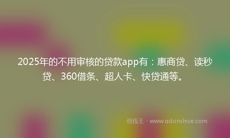 2025年的不用审核的贷款app有：惠商贷、读秒贷、360借条、超人卡、快贷通等。