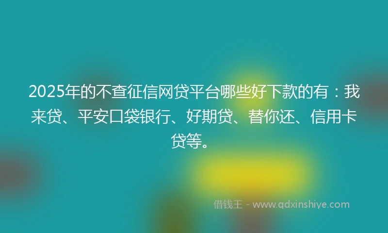 2025年的不查征信网贷平台哪些好下款的有:我来贷、平安口袋银行、好期贷、替你还、信用卡贷等。