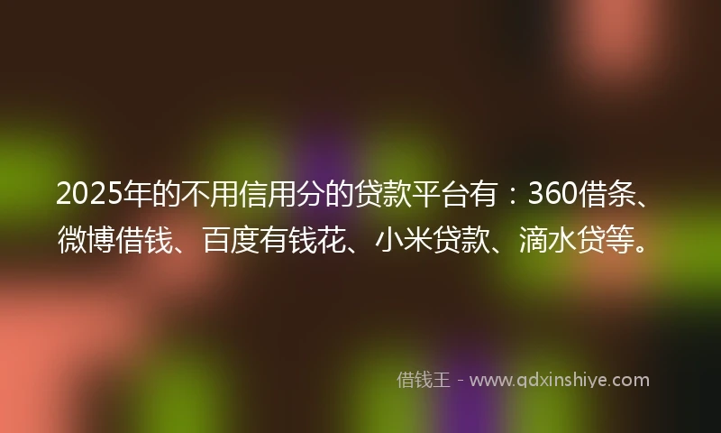 2025年的不用信用分的贷款平台有：360借条、微博借钱、百度有钱花、小米贷款、滴水贷等。