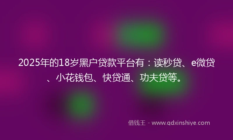 2025年的18岁黑户贷款平台有：读秒贷、e微贷、小花钱包、快贷通、功夫贷等。