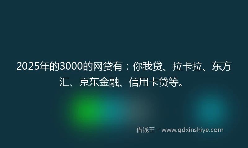 2025年的3000的网贷有:你我贷、拉卡拉、东方汇、京东金融、信用卡贷等。