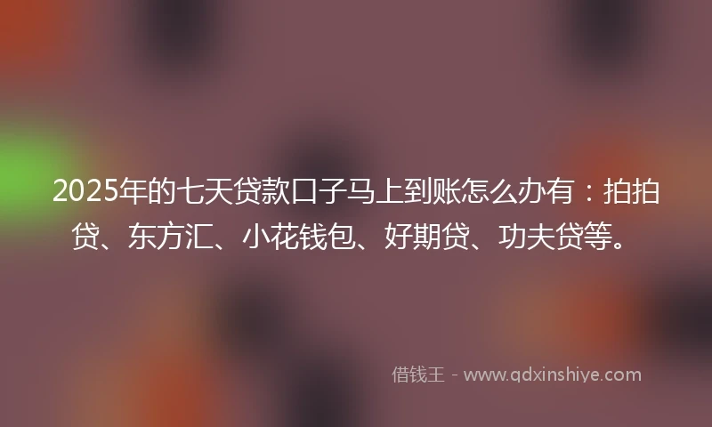 2025年的七天贷款口子马上到账怎么办有：拍拍贷、东方汇、小花钱包、好期贷、功夫贷等。