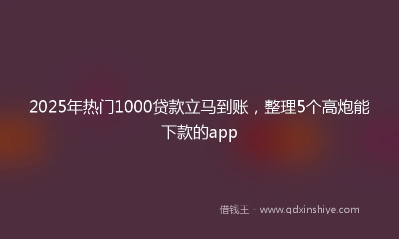 2025年热门1000贷款立马到账，整理5个高炮能下款的app